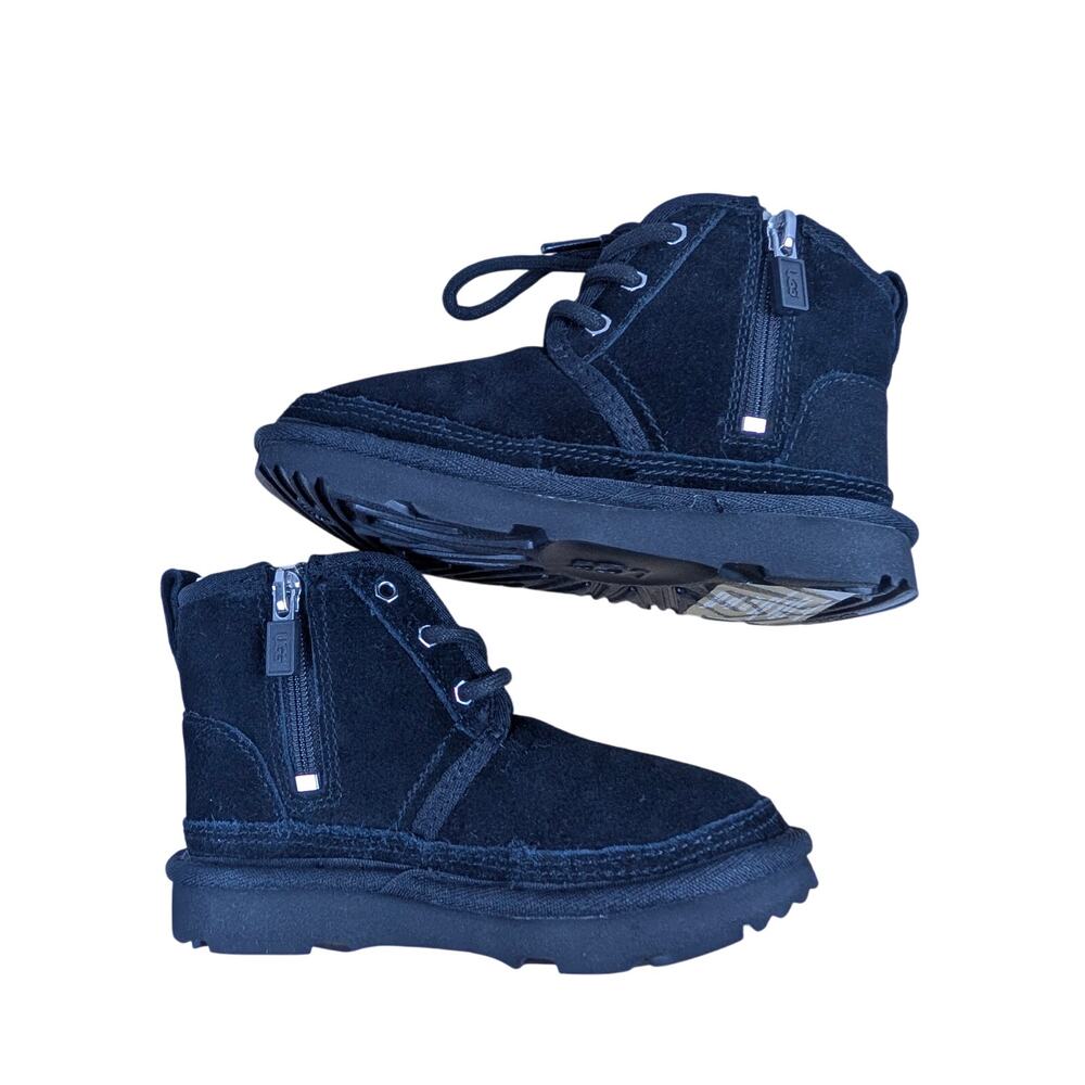 UGG Toddlers 10 Neumel‎ II Boots Black Suede UGG Plush Booties Zip Lace up NWB - Picture 8 of 9